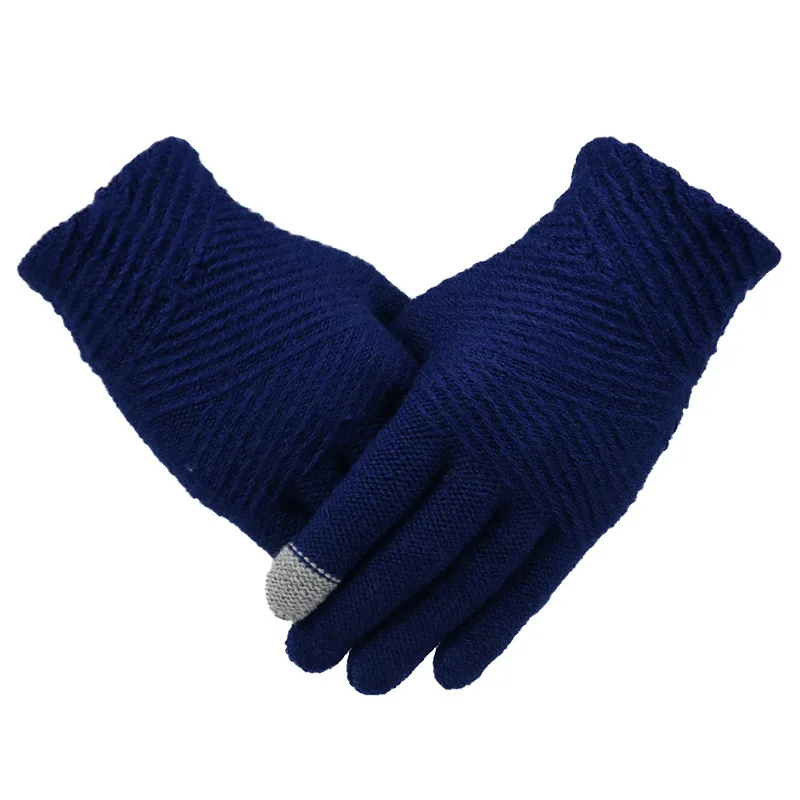 Зимние перчатки для женщин, одноцветные, в стиле пэчворк, удобные, высокое качество, вязаные, для работы, пять пальцев, женские перчатки, теплые - Цвет: Navy