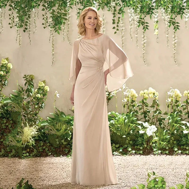 

Eightree Chiffon Wedding Party Bride of the Mother Dress Elegant Half Sleeve O Neck Mother Dress of Bride Wrap Robe de soiree