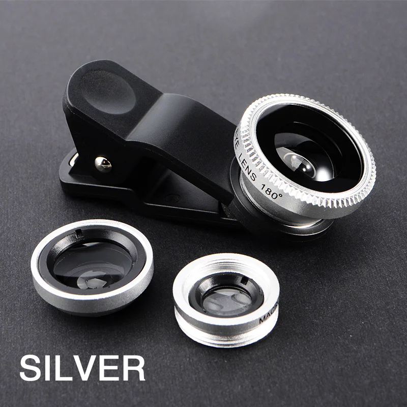 3 In 1 Wide Angle Mobile Phone Camera Lens Fish Eye Macro Lens for Iphone 7 8 6 X 11 Universal Smartphone Fisheye Lens with Clip cell phone camera lens