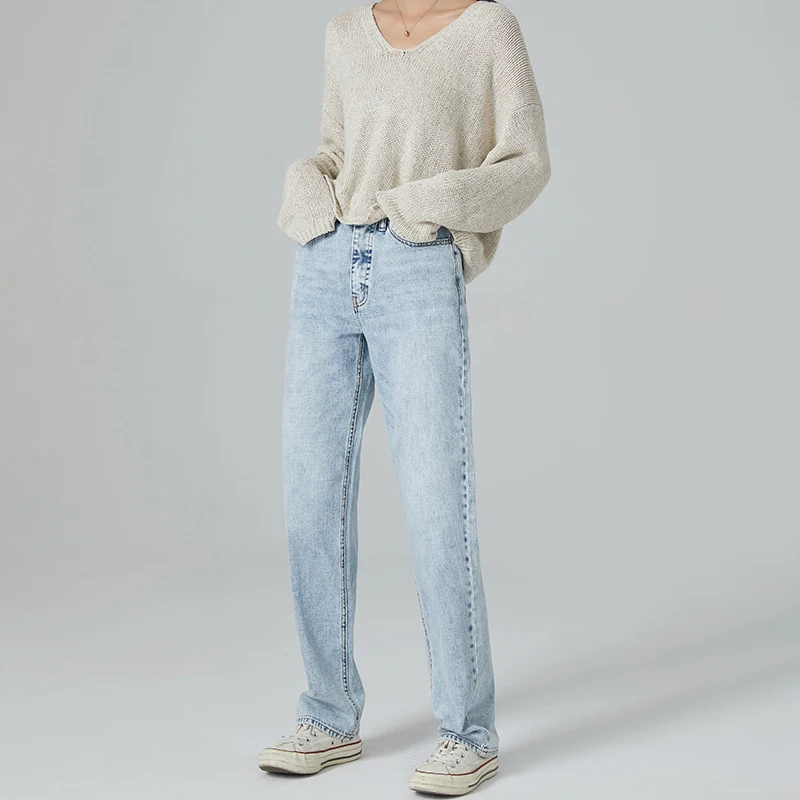

Mom Jeans Baggay Pants For Women Jeans For Girls Undefined Blue Loose Washed Straight High Waist Denim Pants Fashion Streetwear