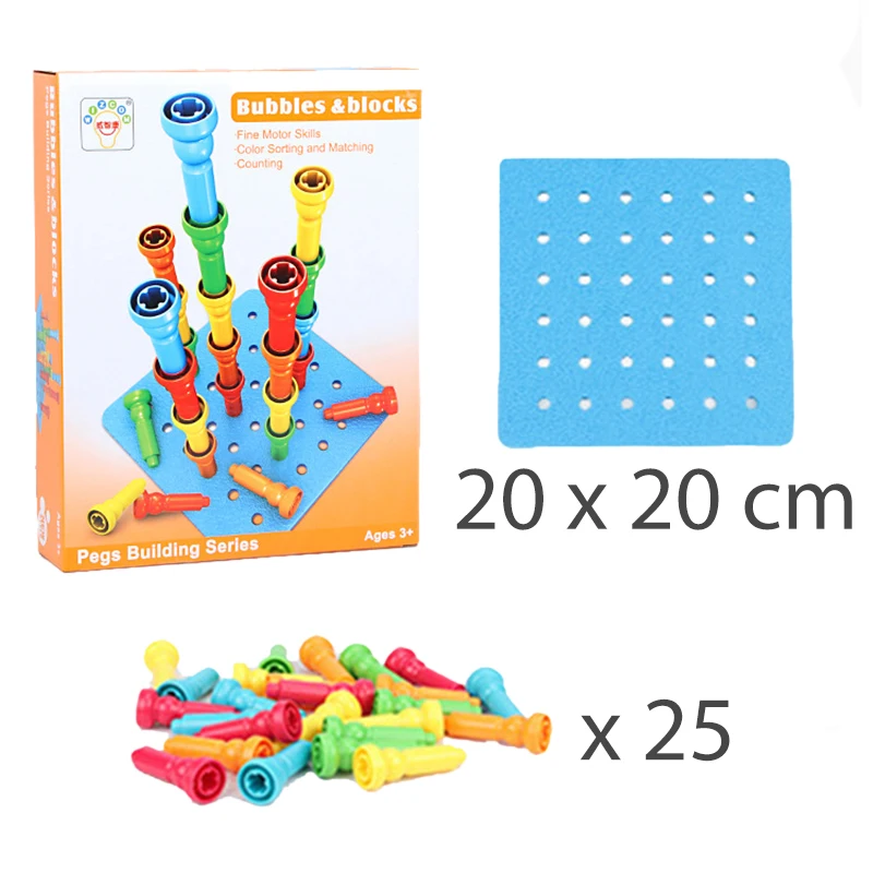 25PCS Peg Board Puzzle Toys Set Montessori 3D Color Jigsaw Board Stacking Games Educational Fine Motor Skills Toys For Toddlers