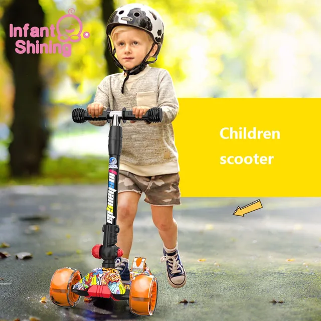 Boys Girls Infant Shining Children Scooter Foldable Adjustable Height Easy Turning 3 Wheel Scooter Kids Flashing Wheels 1