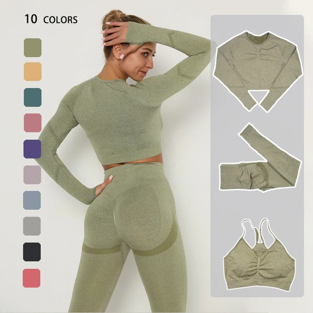 Seamless Yoga Set Women Workout Sportswear Gym Clothing Fitness Long Sleeve Crop Top High Waist Leggings