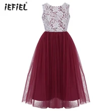 Новое платье для девочек платье принцессы без рукавов с цветочным рисунком vestidos, кружевное платье с v-образным вырезом на спине и высокой талией на свадьбу, день рождения, детское платье