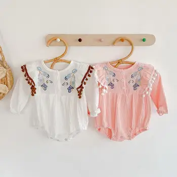 

2020 Autumn Baby Bodysuit For Girls Fashion Baby Girl Jumpsuit Flower Embroidered Long Sleeve Toddler Girl Bodysuit