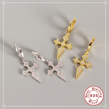 

Real 925 Sterling Silver Bling CZ Zircon Hoops Earring For Woman Lovers' Valentine's Day Gift Pendientes Cruz Fine Earrings