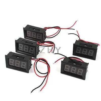 

5pcs DC 6-12V Measuring Range 2 Wire Connect Red LED Digit Voltmeter