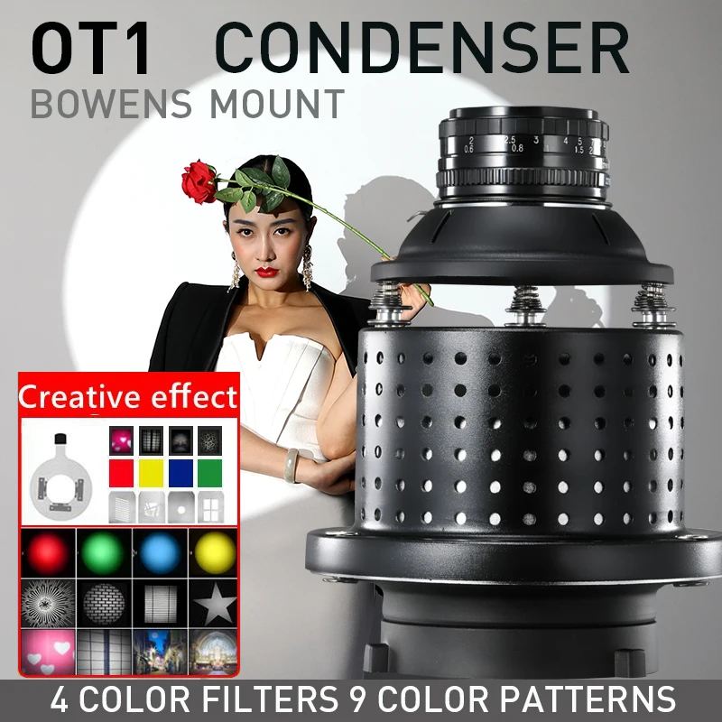 OT1 Bowens Mount Focalize Conical Snoots Photo Optical Condenser Art Special Effects Shaped Beam Light Cylinder W/lens Color Gel |