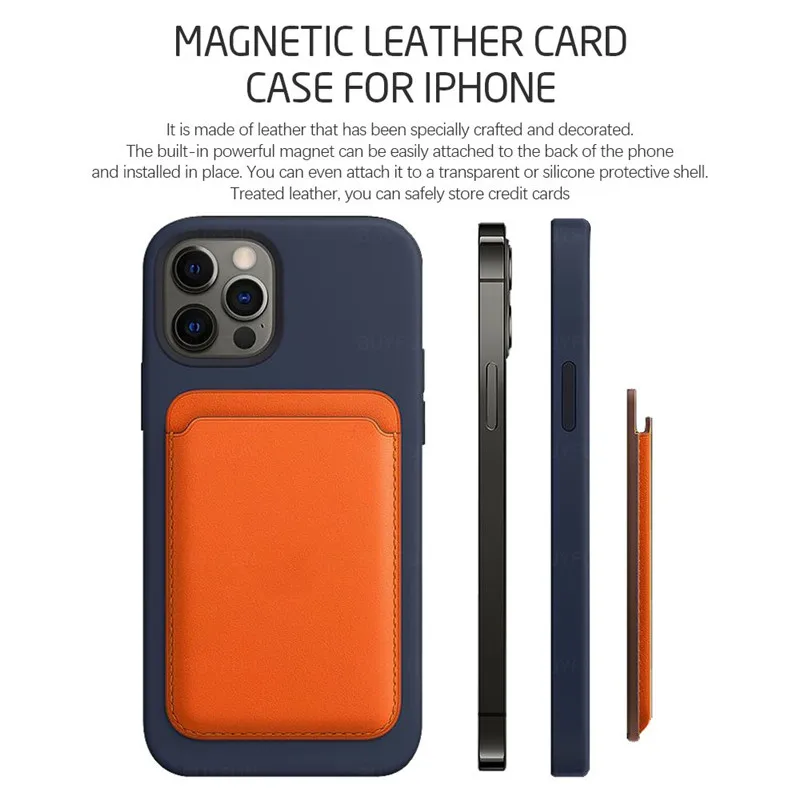 Mac Safe Case For iPhone 12 Pro Max 12Mini Case Luxury Magnetic Card Holder Wallet Pocket For Apple iPhone12 Back Sticker Cover apple silicone case