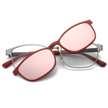 Поляризованные солнцезащитные очки для женщин и мужчин, винтажные Квадратные Солнцезащитные очки с магнитным зажимом TR90, оптические оправы для очков по рецепту UV400 Oculos