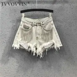TVVOVVIN Новый 2019 сезон: весна–лето в европейском стиле, с вышивкой Бисер с карманами и бахромой Высокая Талия Для женщин свободные прямые