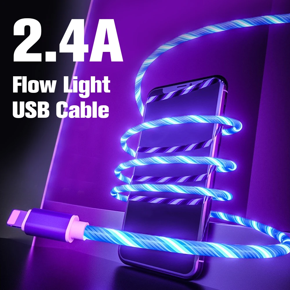 Светодиодный светящийся кабель Micro Usb зарядное устройство Тип C для телефона
