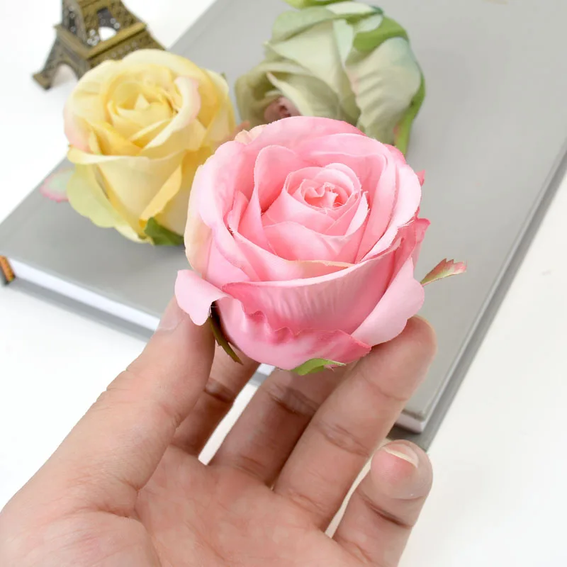 1pcs new artificial flower high quality silk rose head wedding home Christmas decoration diy flower wall scrapbook gift box