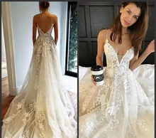 

2021 New Pallas Haute Wedding Dresses Lace Applique Sexy Country Modest Spaghetti Backless Elegant Beach Boho Vintage Bridal