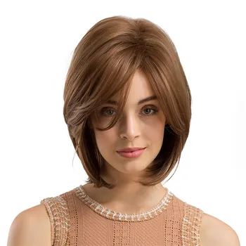 

Medium Length Bob Wigs for Women Wavy Synthetic Wigs without Bang No Lace with Wig Cap