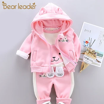 

Bear Leader Children Autumn Fashion Casual Clothing Sets Boys 3PCS Coats with Hat Cartoon Sweatshirt + Pants Girls Cartoon Suits
