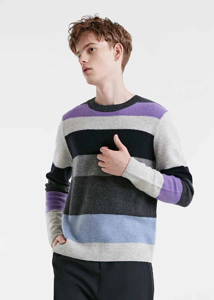 JackJones зимний мужской шерстяной полосатый свитер с круглым вырезом | 219125503