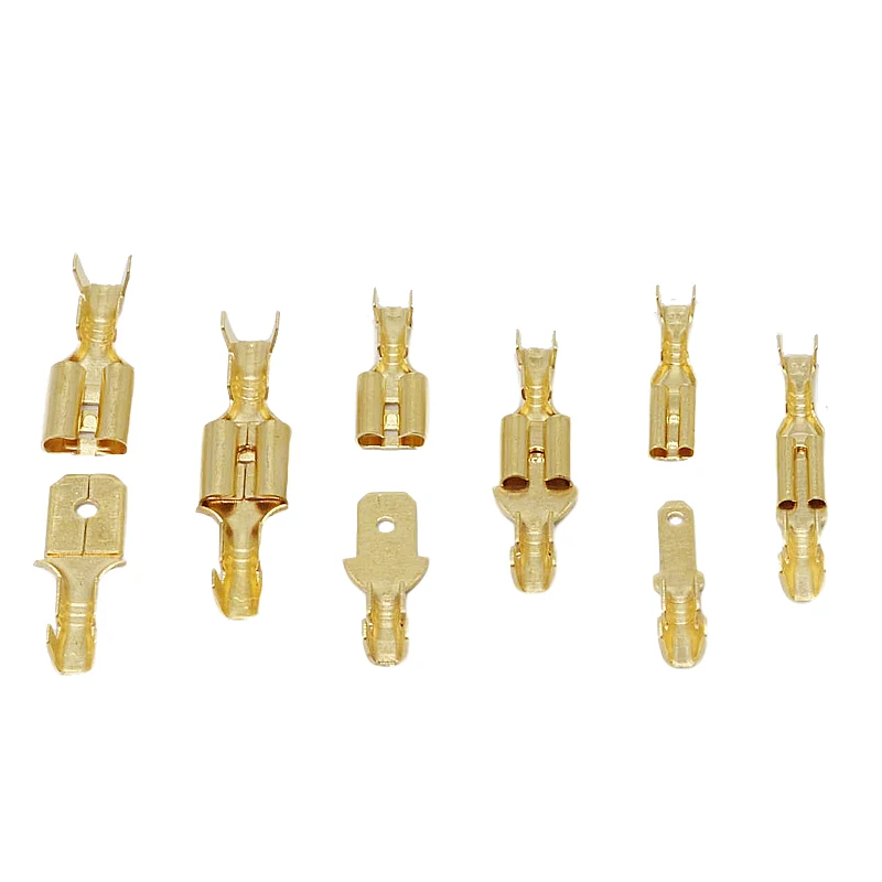 100/200Pcs2.8/4.8/6.3mm Female and male Crimp Terminal Connector Gold Brass/Silver Car Speaker Electric Wire Connectors Set