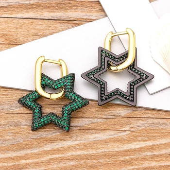 

2020 New Arrival Copper CZ Star Drop Earrings For Women Crystal Statement Dangle Earrings Fine Party Wedding Christmas Jewelry