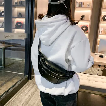 

Unisex Business Waist Bag Double Zipper Belt Bag Leather Shoulder Bags Fashion Casual Crossbody Bag Chest Bags Fanny Pack