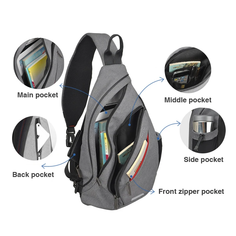 Mixi-mochila de un hombro para hombre y mujer, bolso cruzado con USB, para deportes de ciclismo, de viaje, versátil, a la moda, para estudiantes y escuela - Imagen 5