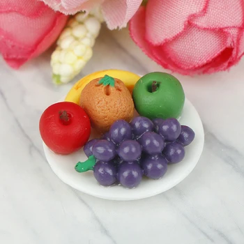 

1:12 Miniature Food Fresh Fruit Platter Grape Pear Orange Peach White Dish Dollhouse Kitchen Accessories