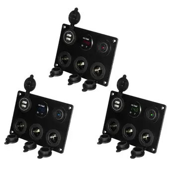 

Rocker Switch Panel Kit 12V 24V Circuit Breaker LED Rocker Switch Panel with Dual USB Charger voltmeter & cigar lighter base