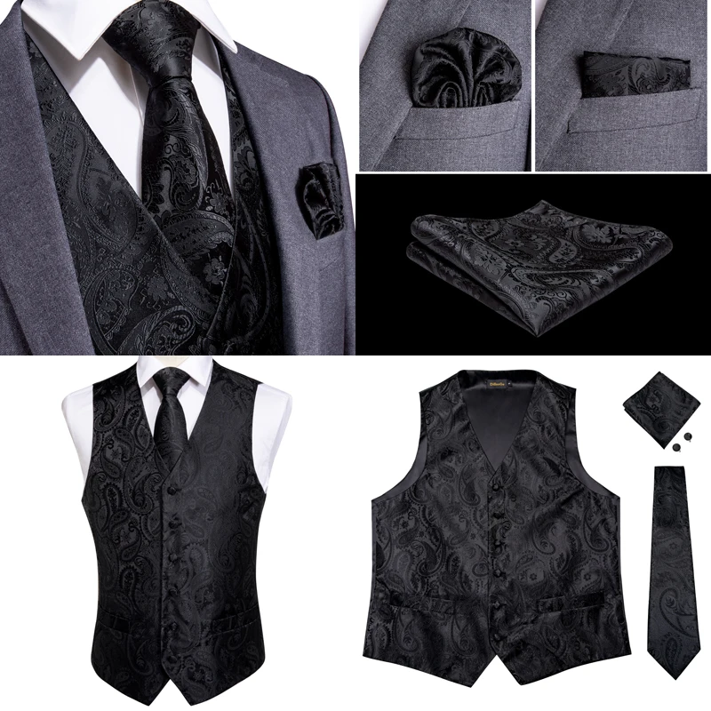 Baratos DiBanGu Rojo Negro Paisley moda boda hombres 100% Chaleco de seda chaleco corbatas mancuernas conjunto de corbata para traje esmoquin MJTZ 106