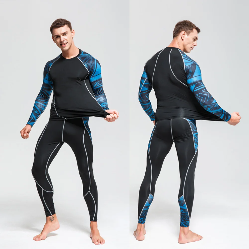 Men's Rashguard Sports Compression Thermal Underwear Suit Fitness Jogging Set Sportswear Gym Clothing Men Sport Tracksuit 2