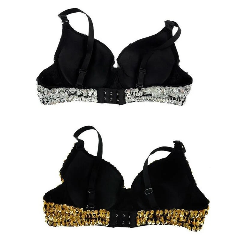 feecolor Sexy Women's Beaded Sequins Embellished Chrysanthemum Bra Belly Dance Underwear