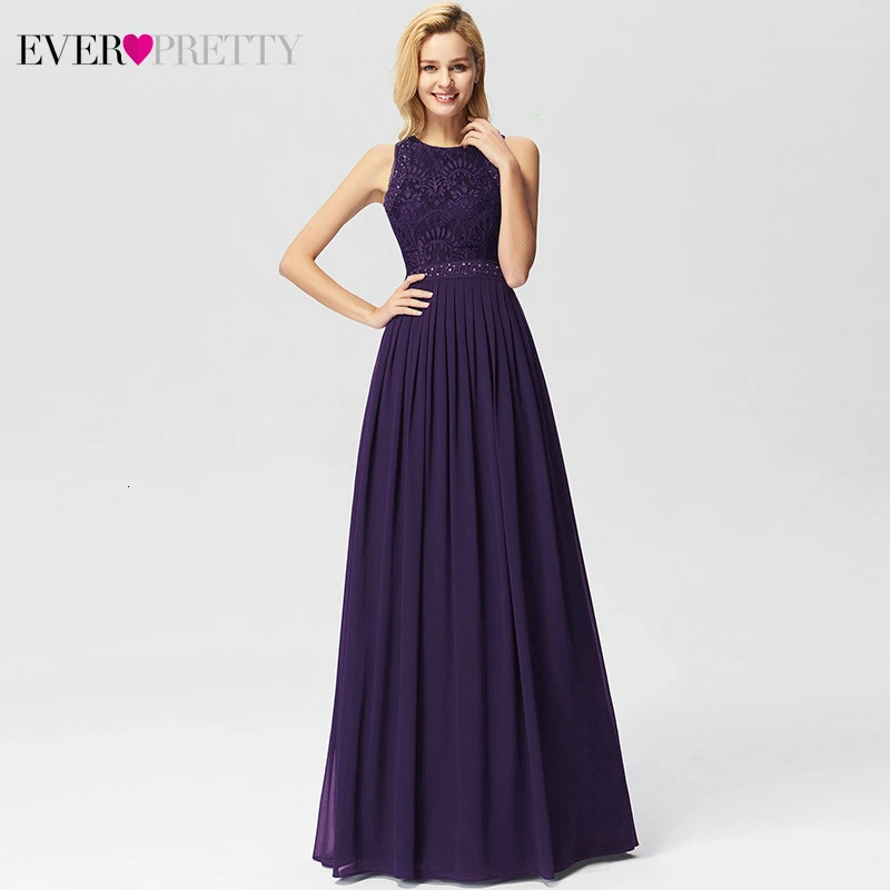 Prom Dresses 2020 Ever Pretty Elegant Beading Lace Long Banquet Party Gown Pleated Chiffon A-Line Robe De Soiree Lady Gala Dress