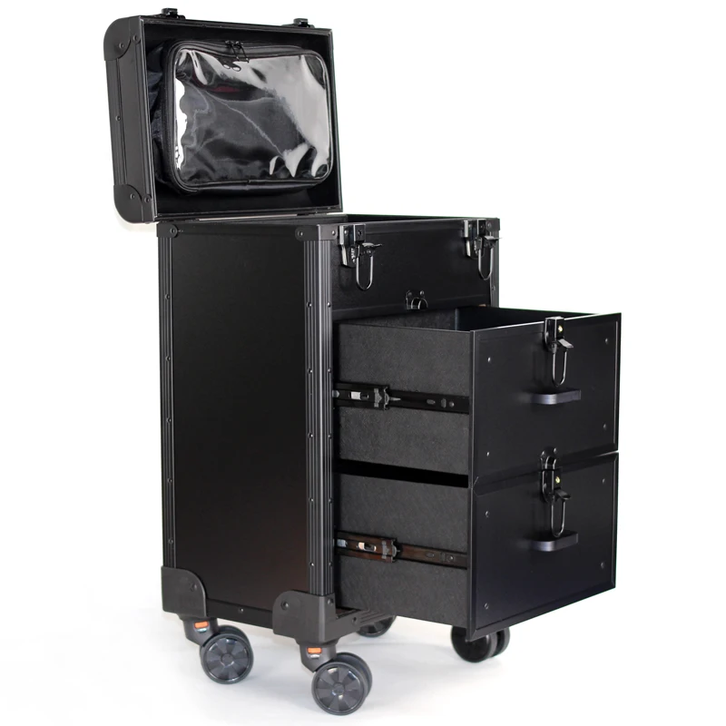 Косметическая коробка Косметика чемодан маникюрный чемодан сумка масштабируемый макияж художника алюминиевая рама + ПВХ + огнестойкий