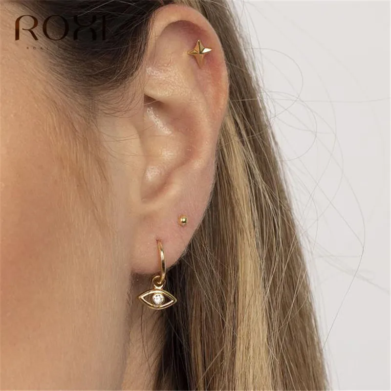 ROXI 925 пробы серебряные милые мини крошечная звезда серьги-гвоздики для женщин модные ювелирные изделия простые Индивидуальные Панк серьги вечерние