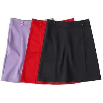 

2020 Spring-Style High-waisted Button Slit Skirt A- line Skirt Short Skirt WOMEN'S Dress
