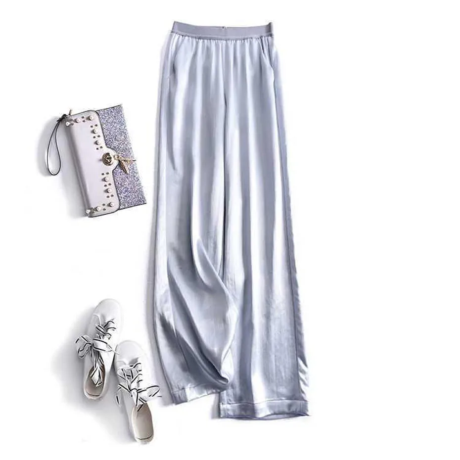 Wide Leg pants satin summer loose Mopping trousers Soft Ice Silk Black Wide Leg Pants  Elastic Waist Solid Pants Long LHJ004 adidas pants