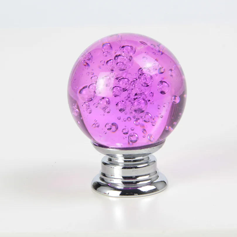 Одно отверстие стеклянный шар Ручка мебельная ручка комода ручки Хрустальный Шкаф Потяните для мебели шариковая ручка - Цвет: Purple