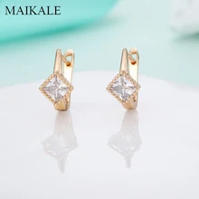 Женские простые серьги-гвоздики MAIKALE, золотистые/серебристые классические серьги с квадратным фианитом, ювелирные изделия для подарка