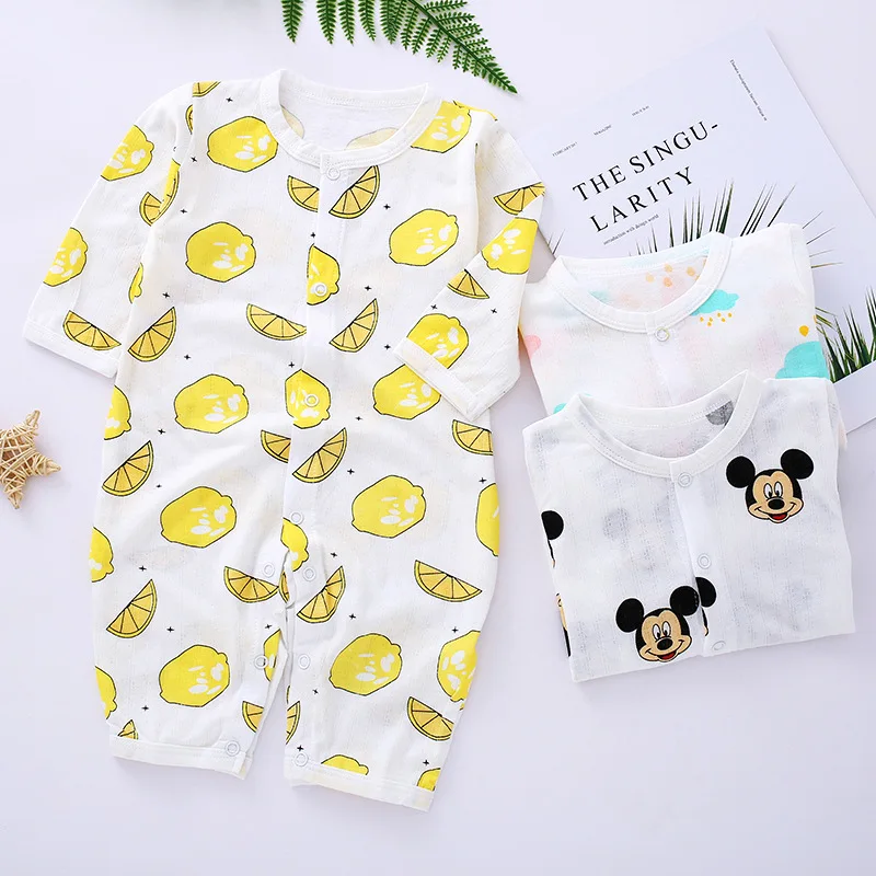 

Baby Onesie Summer Ultra-Thin-Long Sleeve Newborns Air Conditioning Clothes Bamboo Fabric Ha Hold Clothing Baby Open Files Nursi