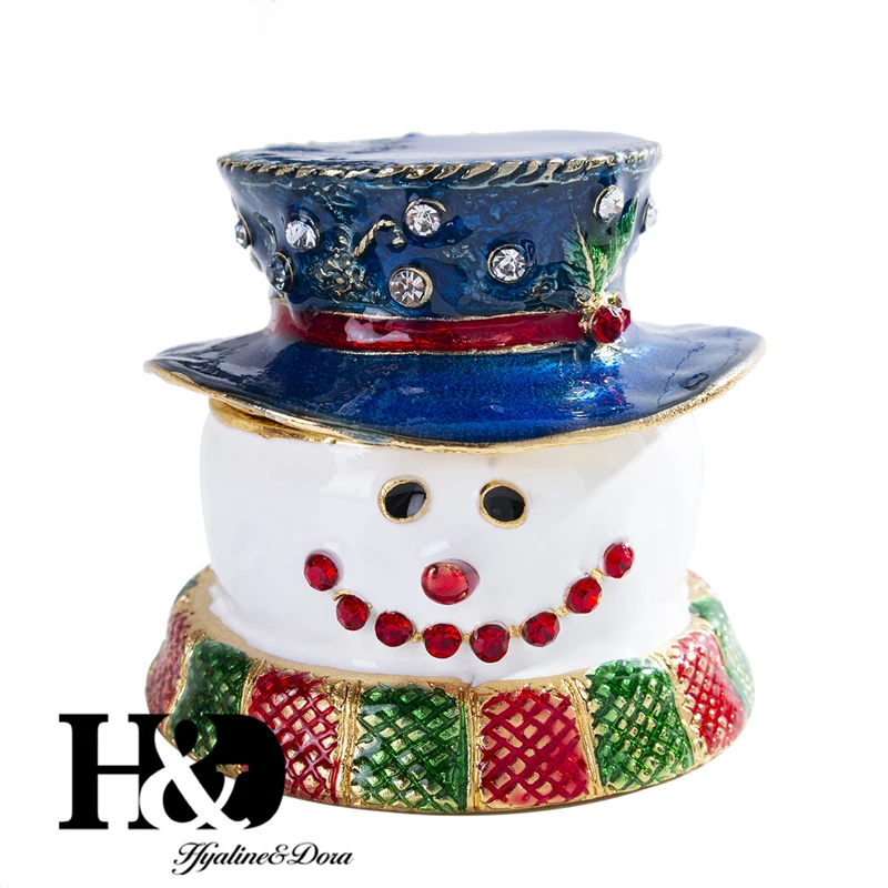 H& D 6 стилей, ручная роспись, коробки для безделушек, статуэтка, украшенная камнями, Санта Клаус, медведь, сани, Рождественский узор, шарнирная коробка для ювелирных изделий, Рождественский подарок - Цвет: Xmas Snowman