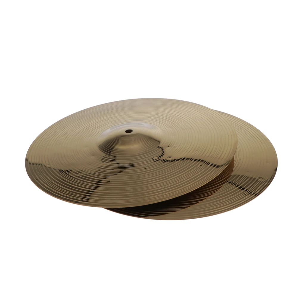 

2 Pieces Alloy Hi Hat Cymbals 14inch for Drum Set Parts, Golden