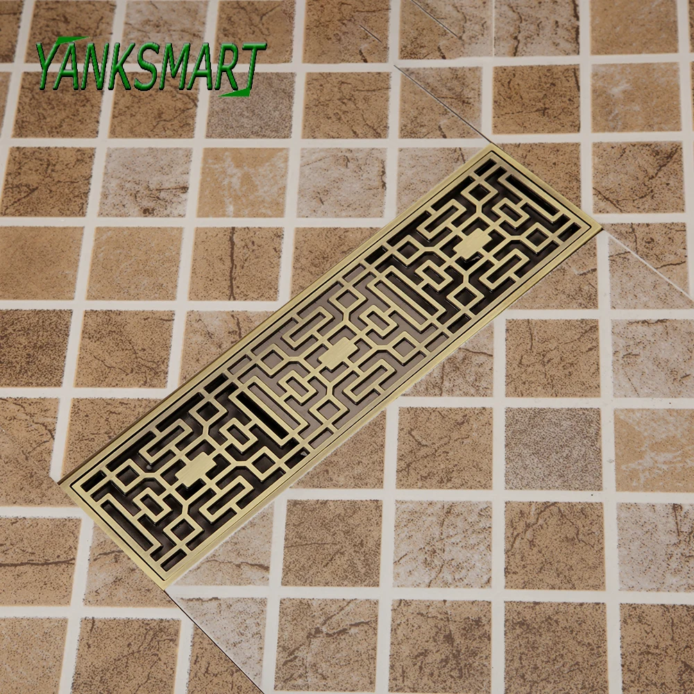 

YANKSMART античная латунь матовый роскошный Brathroom слив прямоугольник отходов Нержавеющая сталь линейный Душ пол аксессуары для ванной комнаты