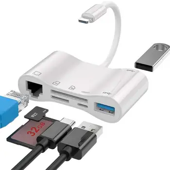 

USB Ethernet With 2 Ports USB 3.0 SD Card Reader RJ45 Lan Network Card USB To 10/100Mbps Ethernet Adapter For iPhone iPad