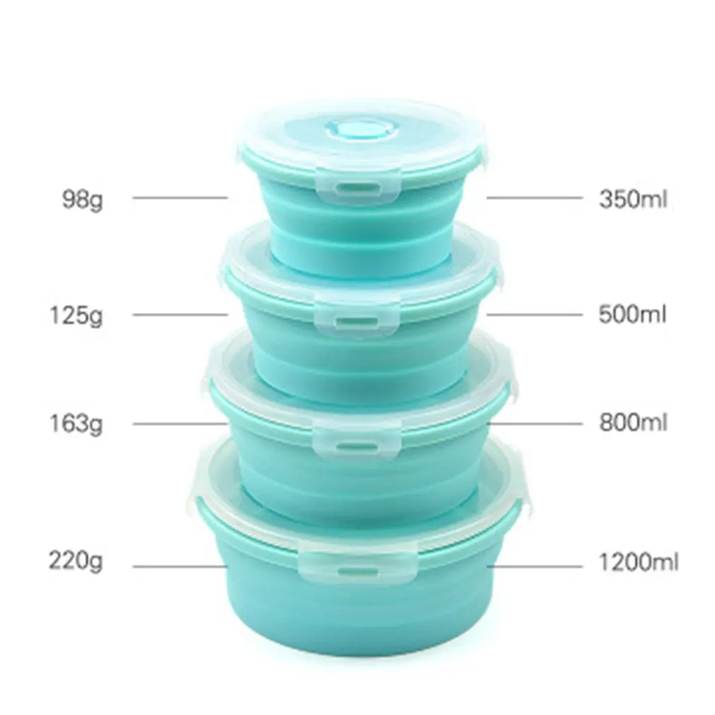 Fda Portable Folding Lunch Box Round Silicone Lunch Box Microwave Lunch Box Plastic Refrigerator High Temperature