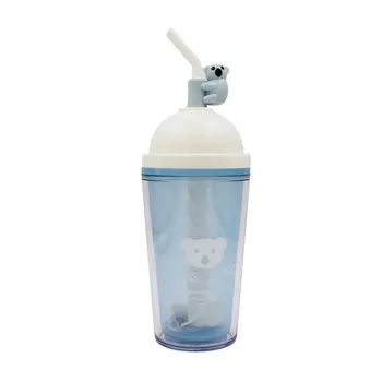 

Double Layers Straw Bottle Plastic Cartoon Bottle With Lid Cold Heat Insulation Innovative Camping Tour Bear Water Bottles