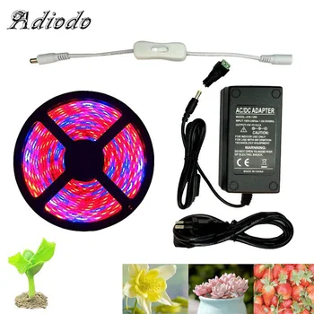 

Plant Grow lights 5m Waterproof Full Spectrum LED Strip Flower phyto lamp Red blue 4:1 for Greenhouse Hydroponic+Power adapter