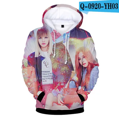 Корейский KPOP BTS 3D толстовки Женская обувь черного, розового цвета монолитным толстовка с капюшоном Camisas Feminina KPOP одежда с принтом Blackpink - Цвет: Бежевый