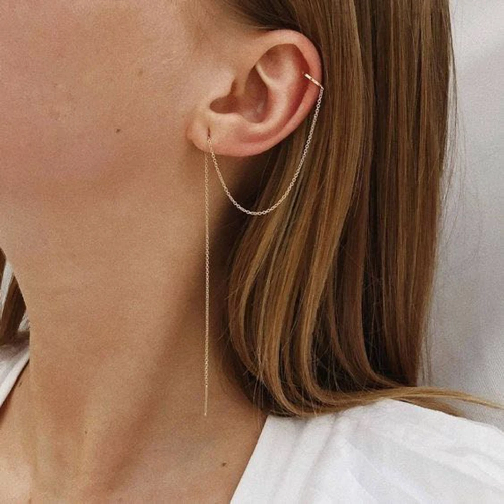 Wedding-Earring Chain Ear-Cuff Fashion Jewelry 925-Sterling-Silver One-Piece Moonmory