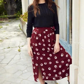 

Tulip Flower Print Midi Skirt Womens Lace-up Bow Ladies Romantic Long Skirts for Holiday