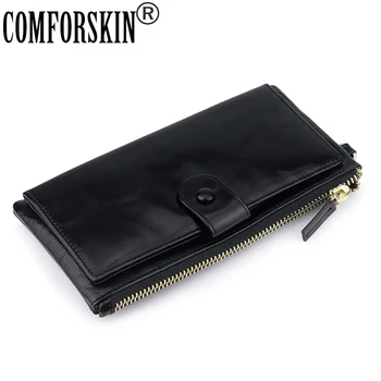 

COMFORSKIN Premium 100% Genuine Leather Women's Wallet Long Zipper Purse For Female New Arrivals Large Capacity Card Wallets