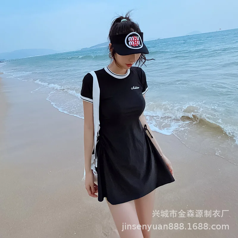 

2020 New Style Swimsuit South Korea Hot Springs Women's Belly Covering Student's Dress-Underwire Push up Conservative Slimming S